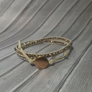Rose Gold Leather Wrap Bracelet
